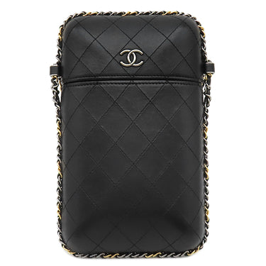 シャネル CHANEL マトラッセ チェーン フォン ホルダー A94471 ブラック カーフ ポーチ シルバー金具 ゴールド金具×シルバー金具