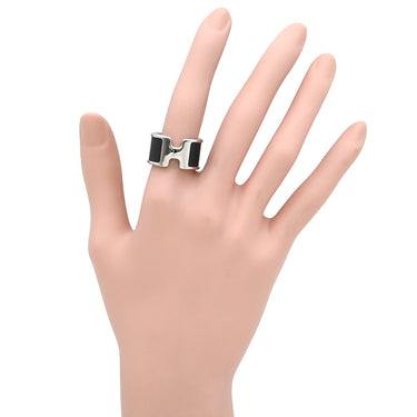 エルメス HERMES オランプ リング GM ブラック×シルバー メタル ヴォーマダム 14037 リング 指輪 シルバー金具 新品 未使用 黒 13号