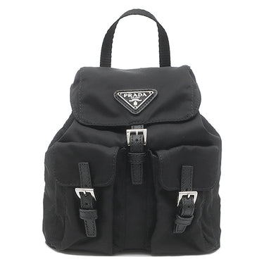プラダ PRADA ミニリュック型 チェーンショルダーバッグ ブラック ナイロン ショルダーバッグ シルバー金具 黒 トライアングルロゴ