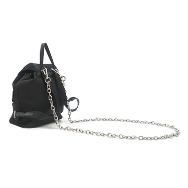 プラダ PRADA ミニリュック型 チェーンショルダーバッグ ブラック ナイロン ショルダーバッグ シルバー金具 黒 トライアングルロゴ