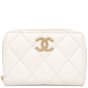シャネル CHANEL マトラッセ コインパース ホワイト キャビアスキン コインケース ゴールド金具 カードケース ココマーク