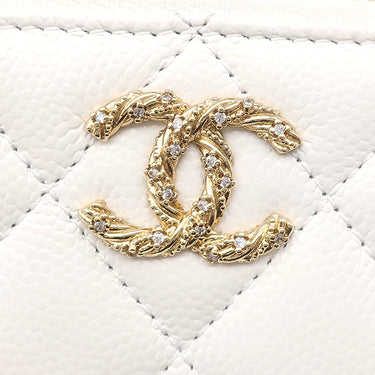 シャネル CHANEL マトラッセ コインパース ホワイト キャビアスキン コインケース ゴールド金具 カードケース ココマーク
