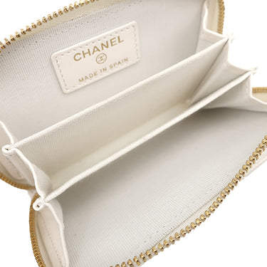 シャネル CHANEL マトラッセ コインパース ホワイト キャビアスキン コインケース ゴールド金具 カードケース ココマーク