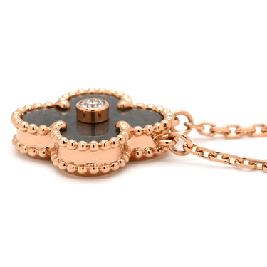 ヴァンクリーフアーペル Van Cleef & Arpels ヴィンテージ アルハンブラ VCARP9T000 グレー×ローズゴールド K18PG シルバーオブシディアン ネックレス シルバーオブシディアン 2023ホリデー ダイヤ