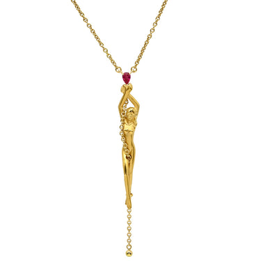カレライカレラ Carrera y Carrera サイレンス 女神モチーフ イエローゴールド K18YG ルビー K18PG(留め具) ネックレス Au750 18K YG ルビー 彫刻 女神