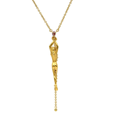 カレライカレラ Carrera y Carrera サイレンス 女神モチーフ イエローゴールド K18YG ルビー K18PG(留め具) ネックレス Au750 18K YG ルビー 彫刻 女神