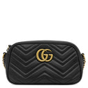 グッチ GUCCI GGマーモント スモール カメラバッグ 447632 ブラック レザー シェブロンキルティングレザー ショルダーバッグ ヴィンテージ金具 黒 ショルダー キルティング