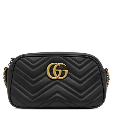 グッチ GUCCI GGマーモント スモール カメラバッグ 447632 ブラック レザー シェブロンキルティングレザー ショルダーバッグ ヴィンテージ金具 黒 ショルダー キルティング