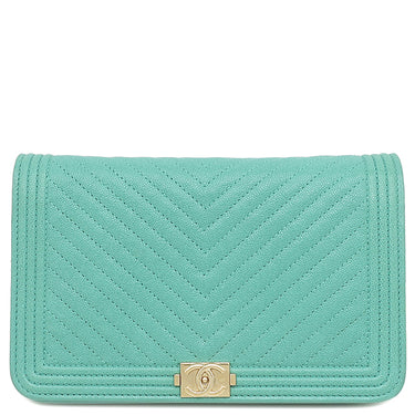 シャネル CHANEL ボーイシャネル チェーンウォレット ターコイズ キャビアスキン チェーンウォレット ゴールド金具