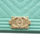 シャネル CHANEL ボーイシャネル チェーンウォレット ターコイズ キャビアスキン チェーンウォレット ゴールド金具
