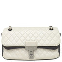 シャネル CHANEL マトラッセ チェーンショルダー ホワイト×ブラック レザー ショルダーバッグ ガンメタル金具 メタリック ダブルフラップ