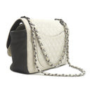 シャネル CHANEL マトラッセ チェーンショルダー ホワイト×ブラック レザー ショルダーバッグ ガンメタル金具 メタリック ダブルフラップ