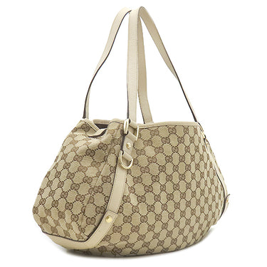 グッチ GUCCI GG アビー 130736 ベージュ×ホワイト GGキャンバス レザー ハンドバッグ シルバー金具 白 トート