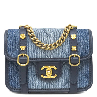 シャネル CHANEL ミニ マトラッセ チェーンバッグ ブルーデニム デニム レザー ショルダーバッグ ヴィンテージ金具 ココマーク グラデーション