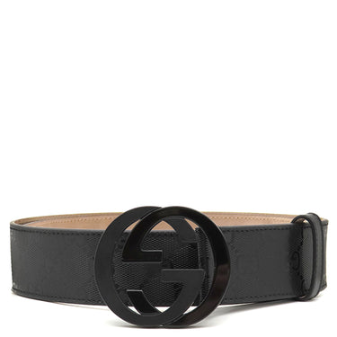 グッチ GUCCI インターロッキングG #85 223891 ブラック インプリメ GGインプリメレザー ベルト ブラック金具 バックル付き 黒