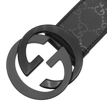 グッチ GUCCI インターロッキングG #85 223891 ブラック インプリメ GGインプリメレザー ベルト ブラック金具 バックル付き 黒