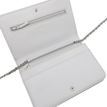 シャネル CHANEL ドーヴィル チェーンウォレット A80795 グレー キャンバス レザー チェーンウォレット シルバー金具 ロゴ ココマーク ショルダー