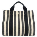 エルメス HERMES カンヌPM ブラック×ホワイト キャンバス トートバッグ シルバー金具 白 黒 ストライプ ポーチ付き