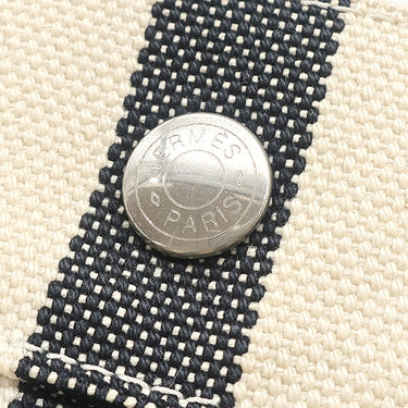 エルメス HERMES カンヌPM ブラック×ホワイト キャンバス トートバッグ シルバー金具 白 黒 ストライプ ポーチ付き