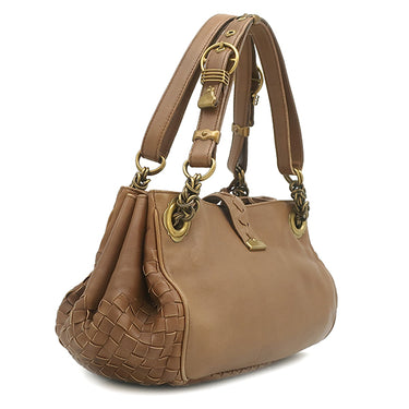 ボッテガヴェネタ BOTTEGA VENETA イントレチャート ブラウン レザー ハンドバッグ ゴールド金具 茶 ショルダー 肩掛け