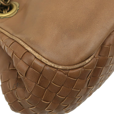 ボッテガヴェネタ BOTTEGA VENETA イントレチャート ブラウン レザー ハンドバッグ ゴールド金具 茶 ショルダー 肩掛け