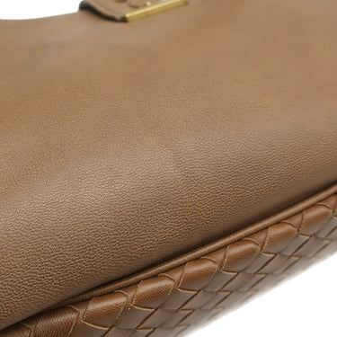 ボッテガヴェネタ BOTTEGA VENETA イントレチャート ブラウン レザー ハンドバッグ ゴールド金具 茶 ショルダー 肩掛け