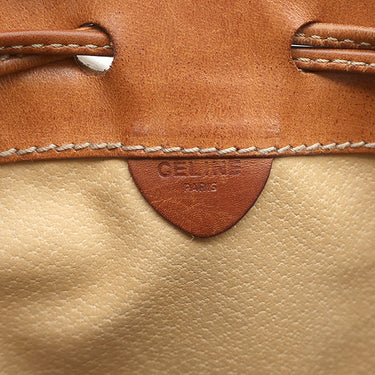 セリーヌ CELINE マカダム柄 ショルダー ブラウン PVC レザー ショルダーバッグ ゴールド金具 茶 巾着 ワンショルダー
