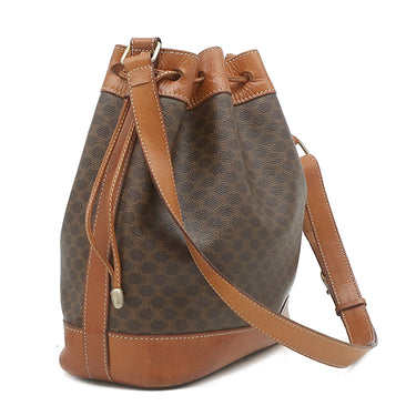 セリーヌ CELINE マカダム柄 ショルダー ブラウン PVC レザー ショルダーバッグ ゴールド金具 茶 巾着 ワンショルダー