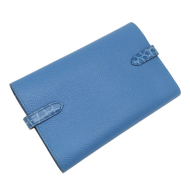 エルメス HERMES ケリーウォレット ミディアム タッチ ミコノス×ブルーゼリージュ ヴォーエプソン アリゲーター 三つ折り財布 シルバー金具 クロコ