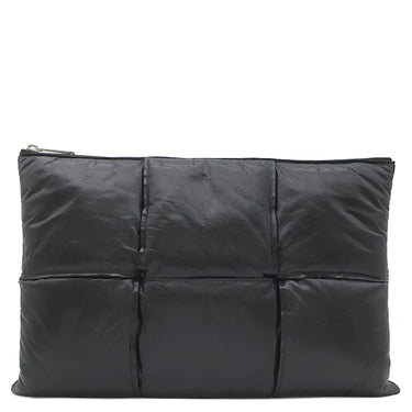 ボッテガヴェネタ BOTTEGA VENETA マキシ イントレチャート ブラック レザー セカンドバッグ マットシルバー金具 黒 クラッチバッグ