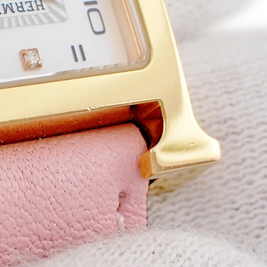 腕時計 エルメス HERMES Hウォッチ ミニ TPM HH1.102 HH1.102.292/SW18 クオーツ レディース 純正ダイヤ 白 シェル H型 スクエア