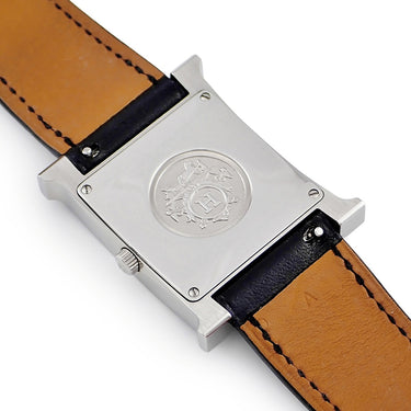 腕時計 エルメス HERMES Hウォッチ MM HH1.521 クオーツ メンズ レディース H型 ブラック ラッカー アラビア スクエア