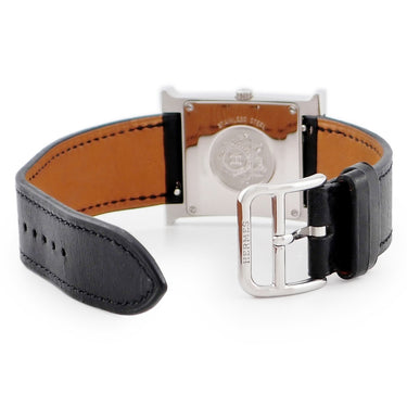 腕時計 エルメス HERMES Hウォッチ MM HH1.521 クオーツ メンズ レディース H型 ブラック ラッカー アラビア スクエア