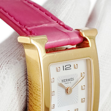 腕時計 エルメス HERMES Hウォッチ PM HH1.202 W053356WW00 クオーツ レディース 純正ダイヤ ホワイト シェル H型 スクエア