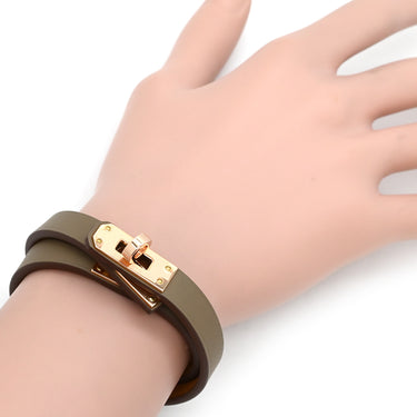 エルメス HERMES ミニケリー ドゥブルトゥール H081182CD18T1 エトゥープ×ゴールデンローズ スイフト メタル T2 ブレスレット ピンクゴールド金具 2連 2重 2024年製