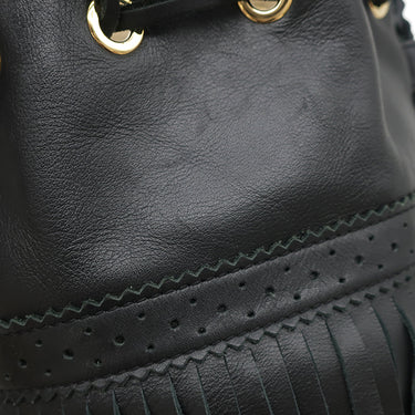 ジェイアンドエム デヴィッドソン J&M DAVIDSON カーニバル ブラック レザー ショルダーバッグ ゴールド金具 フリンジ パンチング ブローキング 巾着 ショルダー
