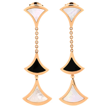 ブルガリ BVLGARI ディーヴァ ドリーム ホワイト×ブラック×ピンクゴールド K18PG オニキス マザーオブパール ピアス 白 黒 18K 750PG 18金 1Pダイヤ ドロップ スウィング