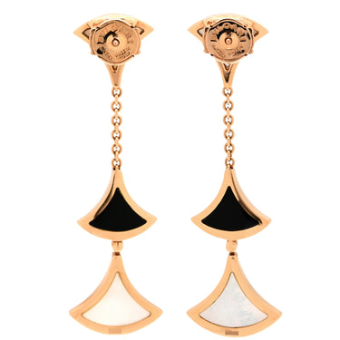 ブルガリ BVLGARI ディーヴァ ドリーム ホワイト×ブラック×ピンクゴールド K18PG オニキス マザーオブパール ピアス 白 黒 18K 750PG 18金 1Pダイヤ ドロップ スウィング