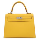 エルメス HERMES ケリー25 外縫い ジョーヌアンプル ヴォーエプソン 2WAYバッグ シルバー金具 黄色 ハンドバッグ ショルダー