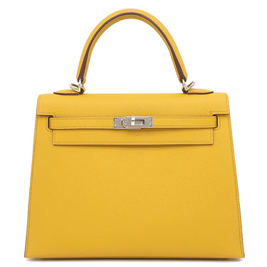 エルメス HERMES ケリー25 外縫い ジョーヌアンプル ヴォーエプソン 2WAYバッグ シルバー金具 黄色 ハンドバッグ ショルダー