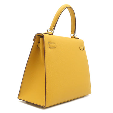 エルメス HERMES ケリー25 外縫い ジョーヌアンプル ヴォーエプソン 2WAYバッグ シルバー金具 黄色 ハンドバッグ ショルダー