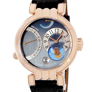 腕時計 ハリーウィンストン Harry Winston プルミエール エキセンター タイムゾーン 200/MMTZ39R 手巻き メンズ OH済 K18PG無垢 デュアルタイム