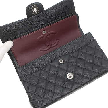 シャネル CHANEL マトラッセ 25 Wチェーン A01112 ブラック×ボルドー キャビアスキン ショルダーバッグ シルバー金具 ダブルフラップ