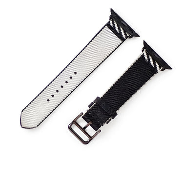 エルメス HERMES 純正 アップルウォッチ 38 40 41 mm用 ブラック×オフホワイト ナイロン ステンレススチール 腕時計パーツ ノワール グリ・クレール ナイロン ベルト 32ｍｍ 尾錠付き