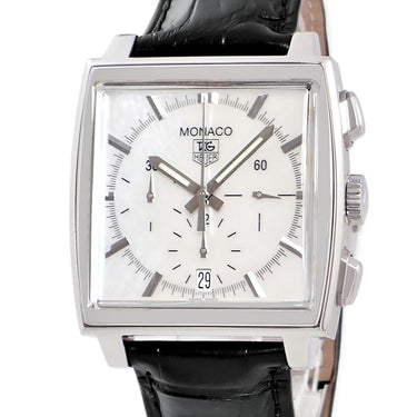 腕時計 タグホイヤー TAG Heuer モナコ CW2119 自動巻き メンズ OH済 ホワイト シェル スクエア クロノグラフ デイト スモールセコンド