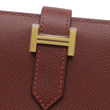 エルメス HERMES ベアンスフレ ルージュアッシュ レザー ヴォーマダム 長財布 ゴールド金具 赤 2025年製