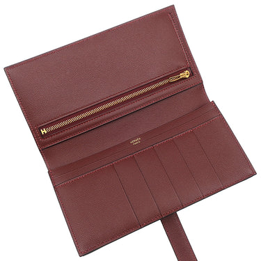 エルメス HERMES ベアンスフレ ルージュアッシュ レザー ヴォーマダム 長財布 ゴールド金具 赤 2025年製