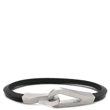 エルメス HERMES ジャンボジェット ノワール×シルバー レザー メタル ブレスレット 黒 レザーブレス