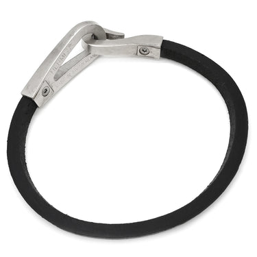 エルメス HERMES ジャンボジェット ノワール×シルバー レザー メタル ブレスレット 黒 レザーブレス