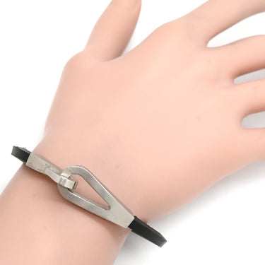 エルメス HERMES ジャンボジェット ノワール×シルバー レザー メタル ブレスレット 黒 レザーブレス